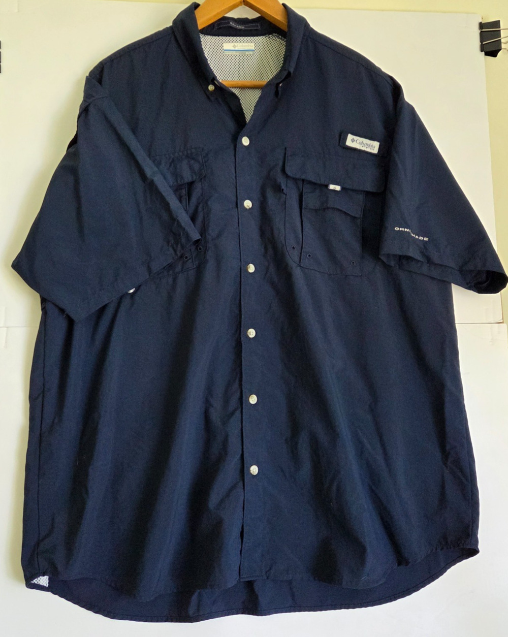 Columbia PFG Bahama II Men's XL Navy Blue Short Sleeve Fishing Shirt Vented